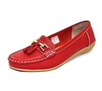 Jo & Joe Mocassins plats en cuir pour femme - Style décontracté et confortable - Talon compensé bas - Rouge foncé - Pointure 42, rouge foncé, 41 EU