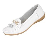 JO & JOE , Mocassins pour femme en cuir avec semelle à talon légèrement compensé, style décontracté, confortable, chaussures de travail,Blanc,41 EU/8 UK