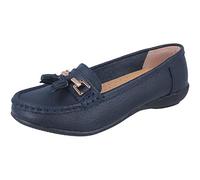 JO & JOE , Mocassins pour femme en cuir avec semelle à talon légèrement compensé, style décontracté, confortable, chaussures de travail,Bleu Marine,36 EU / 3 UK