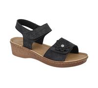 Jo & Joe Sandales compensées confortables pour femme avec détails floraux à double bride et fermeture tactile, Noir , 40 EU