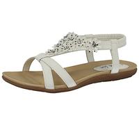 Jo & Joe - Sandales plates en cuir synthétique pour femme, tongs avec brides ouvertes en forme de T et ornées de fleurs à strass, taille 35-42 - Blanc - blanc, 40 EU