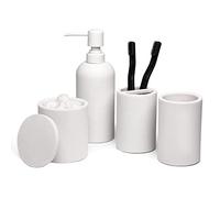 Jo Lavie Baños Blanco Ensemble d'accessoires de salle de bain 4 pièces Blanc cristal de qualité supérieure Décoration complète Accessoires de salle de bain WC Porte-brosse à dents Set pour appartement