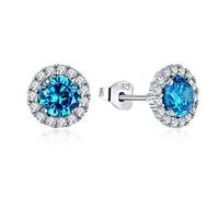JO WISDOM Boucles d'oreilles en Argent 925/1000 Dormeuse pour Femme avec 3A Oxyde de Zirconium Pierre de naissance de Mars Couleur Aigue-marine