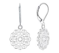 JO WISDOM Boucles d'oreilles Fleur de Vie en Argent 925/1000 Dormeuse pour Femme,Bijoux pour femmes maman avec Plaqué or Blanc