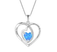JO WISDOM Collier Bleu Feu Opale Cœur Argent 925 Femme,Pendentif avec Chaîne 3A Zircone cubique Collier avec Gravure Je t'aimerai Toujours Tt à Jamais Bijoux