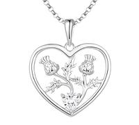 JO WISDOM Collier Coeur Chardon écossais 925/1000 3A zirconium Femme,Pendentif avec chaîne Ecosse celtique fleur Outlander
