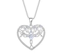 JO WISDOM Collier Cœur Arbre de la vie Argent 925 Femme,Pendentif avec Chaîne 3A Zircone cubique Pierre de naissance Ange Ailes Bijoux
