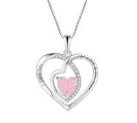 JO WISDOM Collier Feu Opale Cœur Argent 925 Femme,Pendentif avec Chaîne 3A Zircone cubique Collier avec Gravure Je t'aimerai Toujours Tt à Jamais Bijoux