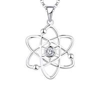 JO WISDOM Collier Pendentif Ateo Atom Argent 925/1000 Femme,Collier Ateísmo Atómico de Plata Esterlina con 3A avec Plaqué or Blanc,Regalo de joyería para Mujer Niña Madre Mama