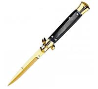Joa Couteau de Poche en Métal Fin - Pliant, Pratique, Léger - Pour Extérieur, Survie, Chasse - Acier, Épée Noire, Résine Dorée - Avec Fourreau