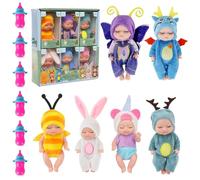 JOAASU Poupee Reborn, 6 Pièces Reborn Realiste Poupee, Poupon Bebe, Mini Poupee avec 6 Biberon, Mini Poupées Reborn, Mini Reborn Poupée Bébé Silicone, Vêtements Lavables et Interchangeables