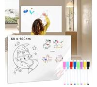 Joaecosmhui Tableau Blanc Auto-adhésif Polyvalent (60 x 100cm), Film Tableau Blanc avec 8 Stylos Marqueurs pour Chantier, Bureau et Chambre d'enfant - Facile à Coller et Décoller, Sans Résidu