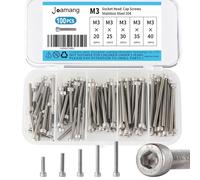 Joamang Assortiment de 100 vis à tête bombée M3 x 20 mm, 25 mm, 30 mm, 35 mm, 40 mm, en acier inoxydable 304, entraînement hexagonal métrique, finition brillante, entièrement fileté