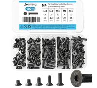 Joamang Assortiment de 100 vis à tête fraisée hexagonale M4 x 8 mm, 12 mm, 16 mm, 20 mm, 25 mm, alliage d'acier de qualité 10.9, finition oxyde noir, entraînement hexagonal métrique, entièrement