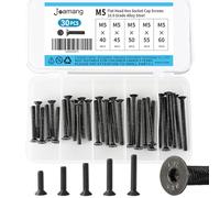 Joamang Assortiment de 30 vis à tête plate M5 x 40 mm, 45 mm, 50 mm, 55 mm, 60 mm, alliage d'acier de qualité 10.9, finition oxyde noir, clé Allen métrique, entièrement filetée, kit d'assortiment de