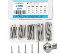 Joamang Assortiment de 75 vis à tête bombée M3 x 30 mm, 35 mm, 40 mm, 45 mm, 50 mm, en acier inoxydable 304, clé Allen métrique, finition brillante, entièrement filetée