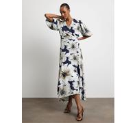 Joanna Hope Joanna Hope Blue Wrap Puff Sleeve Dress Blue Floral Print 16