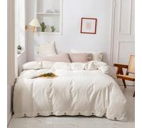 Joanna&Season Housse de Couette en Lin Coton Lave 200x200cm Combine Le Style et Naturel du Lin avec Les caracteristiques Douces du Coton avec 2 taies d'oreiller de 80x80cm Fermeture à Bouton (Beige)