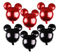 JOAOXOK Lot de 6 ballons de fête à motif souris pour fête prénatale, fête Minnie, fête d'anniversaire de filles - Ballons décoratifs de fête à thème souris - Ballons noirs et rouges en feuille