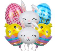 JOAOXOK Lot de 6 ballons en aluminium réutilisables pour décoration de Pâques, lapin et œuf avec ruban de 10 m, pour guirlande, fête prénatale, anniversaire, décoration d'intérieur (6)
