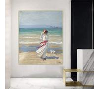 Joaquin Sorolla 《 Dame avec un chien 》 Toile Art Peinture à l'huile Oeuvre Affiche Imprimer Photo Toile de Fond Décoration Murale Décoration de la Maison 50x70cm Sans Cadre
