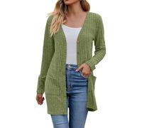 JOASDAO Cardigan d'automne tendance en tricot côtelé à manches longues léger ouvert sur le devant boutonné uni décontracté cascade cardigan d'extérieur pulls en tricot, 1 Vert, M