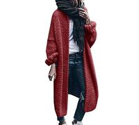 JOASDAO Cardigan long châle ouvert sur le devant en tricot torsadé décontracté surdimensionné pour l'automne et le printemps, bordeaux, 3XL