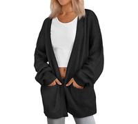 JOASDAO Cardigan surdimensionné en tricot doux ouvert sur le devant pour femme, manches longues avec poches, manteau d'automne décontracté, Noir , 5XL