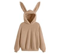 JOASDAO Joli sweat à capuche pelucheux pour femme avec oreilles de lapin en polaire à col roulé et manches longues, kaki, M