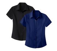 JOASDAO Lot de 2 chemises de travail pour femme - Style décontracté - Pour le bureau - Vêtement professionnel - Extensible dans les 4 sens - Manches courtes - Boutonné - Sans plis - Oxford, H, M