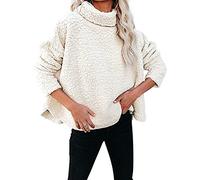 JOASDAO Pull en peluche pelucheuse à col roulé surdimensionné avec fente sur le côté, décontracté, en polaire Sherpa chaude et douce pour femme, blanc, M