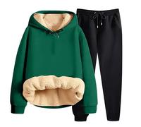 JOASDAO Survêtement d'hiver 2 pièces pour femme avec doublure en polaire Sherpa - Survêtement chaud et épais - Ensemble de jogging, Vert, XL