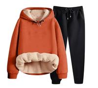 JOASDAO Survêtement d'hiver pour femmes ensemble 2 pièces sweat à capuche doublé polaire Sherpa survêtement sweat-shirt épais chaud et ensemble jogging, Orange, 5XL