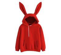 JOASDAO Sweat à capuche mignon avec oreilles de lapin pour adolescentes, filles, pull à capuche à manches longues avec cordon de serrage, sweatshirts décontractés avec poche, Rouge, M