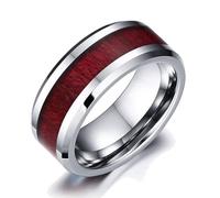 JOATVEE Bagues de couple alliances pour homme en acier inoxydable avec grain du bois, anneaux de rubis en cœur pour femme, ensemble d'alliances plaquées en or blanc, 8, Pierre précieuse Fibre