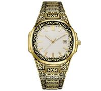 JOATVEE Classique Style Vintage Hommes Cadran carré Affaires étanche Montre à Quartz échelle Minimaliste en Relief Artisanat Montre Antique Bronze Date Montre