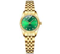 JOATVEE Couple Montre analogique à quartz étanche Partner Watch Classic Golden bracelet en acier inoxydable hommes femmes montres avec cadran strass, Vert - Femme
