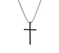 JOATVEE Hommes Croix Collier, huile noire goutte à goutte Croix Collier pendentif hommes titane acier Box chaîne 24-28 pouces, 3, Acier inoxydable, Pas de gemme