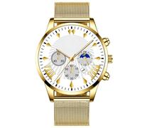 JOATVEE Montre à Bracelet en Maille d’Affaires pour Hommes à la Mode décontractée Simple Romaine gravée Vacances phosphorescente à Trois Yeux Date Montre à Quartz Hommes