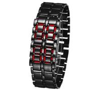 JOATVEE Montre numérique à LED carrée binaire classique pour hommes Montre en argent noir, Lumière noire et rouge