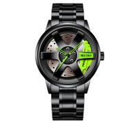 JOATVEE Montre pour Hommes à Cadran à étrier de Course de Roues de Mode Montre étanche à Quartz pour Hommes à Roues Noires éblouissantes décontractées et polyvalentes