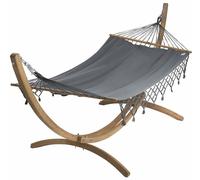 JOBEK-Set support et hamac EsKapade coloris anthracite à franges en bois et polypropylène Jobek Hamacs - 323 x 125 x 128 cm
