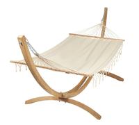 JOBEK-Set support et hamac EsKapade coloris écru à franges en bois et polypropylène Jobek Hamacs - 323 x 125 x 128 cm