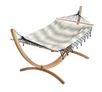 JOBEK-Set support et hamac EsKapade coloris rayé marine à franges bleues en bois et polypropylène Jobek Hamacs - 323 x 125 x 128 cm