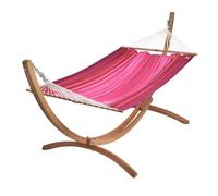 JOBEK-Set support et hamac EsKapade coloris rouge fuschsia rose en bois et polypropylène Jobek Hamacs - 323 x 125 x 128 cm