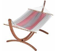 JOBEK-Set support et hamac EsKapade coloris rubis argenté en bois et polypropylène Jobek Hamacs - 323 x 125 x 128 cm