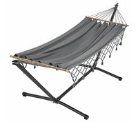 JOBEK-Set support et hamac MetaliK coloris anthracite à franges en métal et polypropylène certifié FSC Jobek Hamacs - 300 x 140 x 95 cm