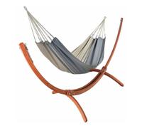 JOBEK-Set support et hamac Weekend coloris anthracite taupe en bois et polypropylène Jobek Hamacs - 350 x 125 x 136,5 cm