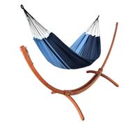 JOBEK-Set support et hamac Weekend coloris bleu Caraïbes en bois et polypropylène certifié FSC Jobek Hamacs - 350 x 125 x 136,5 cm