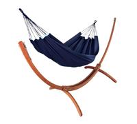 JOBEK-Set support et hamac Weekend coloris bleu marine en bois et polypropylène certifié FSC Jobek Hamacs - 350 x 125 x 136,5 cm